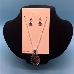 #NLB5.  Belk Silver Necklace and Earring Set with Pink Accents